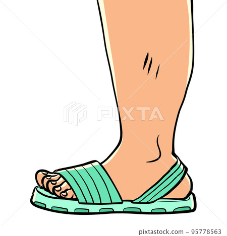 foot in shale sandals, close-up. Summer shoes, sea and resort foot in shale sandals, close-up. Summer shoes, sea and resort 95778563