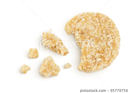 coconut cookies with white flax seeds and honey isolated on white background. Healthy food. Top view. Flat lay 95778758