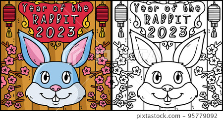 Year Of The Rabbit 2023 Coloring Page Illustration Year Of The Rabbit 2023 Coloring Page Illustration 95779092