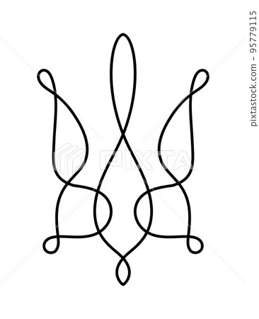 Vector National ukrainian symbol Trident icon. Hand drawn calligraphy Coat of Arms of Ukraine State emblem black color illustration flat style image 95779115