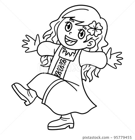 Saint Patricks Day Girl Dancing Isolated Coloring 95779455