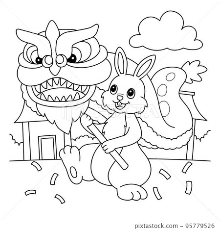 Rabbit Dragon Dancing Coloring Page for Kids Rabbit Dragon Dancing Coloring Page for Kids 95779526