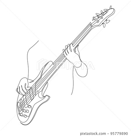 Continuous line drawing of a man playing guitar musician. Minimalist style vector illustration. 95779890