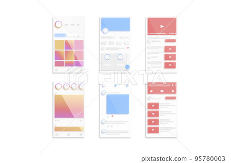 Content and profile grid interface frame mockup, different types 95780003