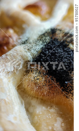 Black mold on the bakery product. Stale bread. Aspergillus niger mold close-up macro 95780027