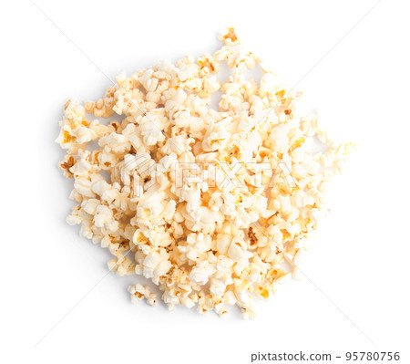 Tasty fresh pop corn isolated on white, top view 95780756