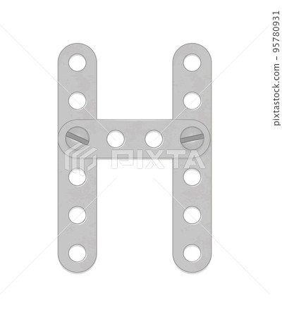 Alphabet from the details of the iron constructor. Letter H. Vector illustration isolated on white background Alphabet from the details of the iron constructor. Letter H. Vector illustration isolated on white background 95780931