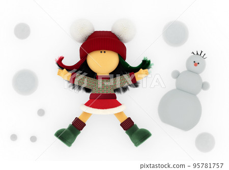 Snowman and rag doll in a knitted Christmas Snowman and rag doll in a knitted Christmas 95781757