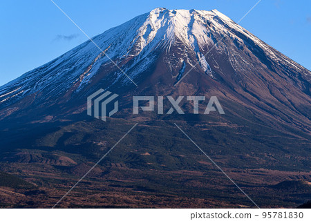 Autumn scene, close-up of Mt. Fuji covered with snow Autumn scene, close-up of Mt. Fuji covered with snow 95781830