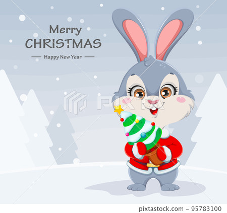 Cute cartoon rabbit. Merry Xmas and Happy New year - Stock Illustration  [95783100] - PIXTA