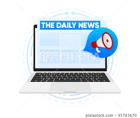 Folded Newspaper in computer screen. Online newsletter. News page template. Vector illustration. 95783670
