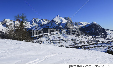 Alpstein Range in winter seen from Iltois. Alpstein Range in winter seen from Iltois. 95784009