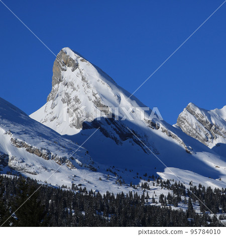 Snow covered peak of the Churfirsten Range. 95784010