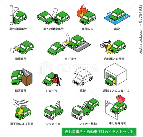 Car accident and car insurance related illustration set 95784932