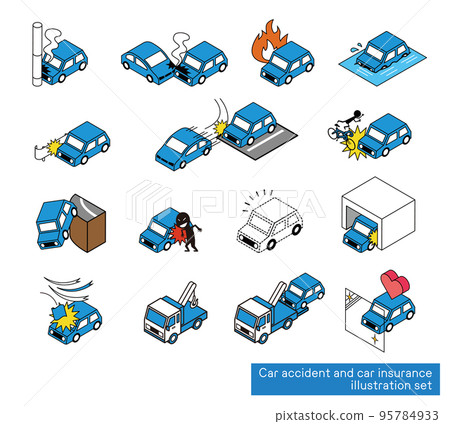 Car accident and car insurance related illustration set 95784933