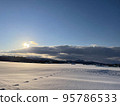 Footprints in the snowy field of Hokkaido in winter 95786533