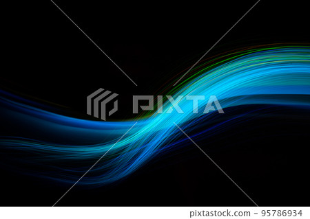 Neon technology stripes. Digital blue and green lines waves on black background. Neon technology stripes. Digital blue and green lines waves on black background. 95786934