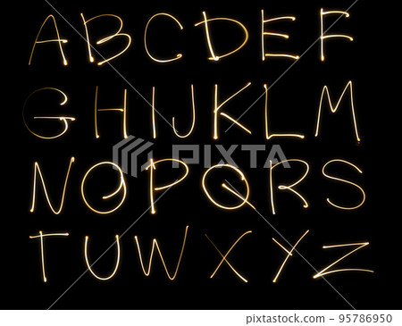 Neon handwritten doodle lettering alphabet design elements glowing light. Neon handwritten doodle lettering alphabet design elements glowing light. 95786950