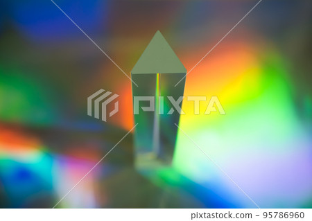 Glass prism on bright rainbow colors abstract background. Colorful polygonal multicolor banner. Glass prism on bright rainbow colors abstract background. Colorful polygonal multicolor banner. 95786960