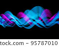Abstract waves banner design. Technology neon blue and pink lines on black background. 95787010