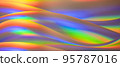 Trendy texture with polarization effect and colorful neon holographic waves. Abstract background in psychedelic Vapor wave style like in old retro design of 70s 95787016