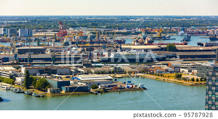 Aerial view of Rotterdam seaport on sunny summer day, Netherlands 95787928