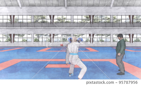 比賽中的空手道比賽踢男性插圖 95787956