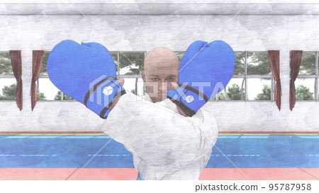 比賽中的空手道比賽踢男性插圖 95787958