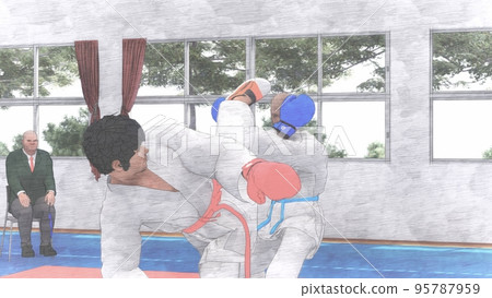 比賽中的空手道比賽踢男性插圖 比賽中的空手道比賽踢男性插圖 95787959