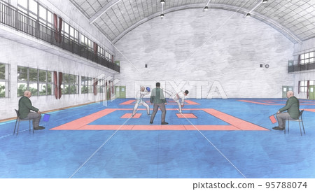 比賽中的空手道比賽踢男性插圖 比賽中的空手道比賽踢男性插圖 95788074