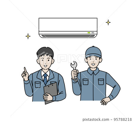 Male electrician doing air conditioning installation illustration of air conditioning work Male electrician doing air conditioning installation illustration of air conditioning work 95788218