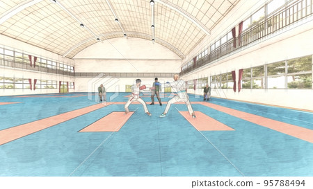 空手道比賽擊球男子插圖在比賽期間 空手道比賽擊球男子插圖在比賽期間 95788494