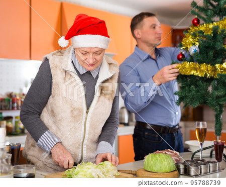 Senior woman cooking christmas dinner 95788739