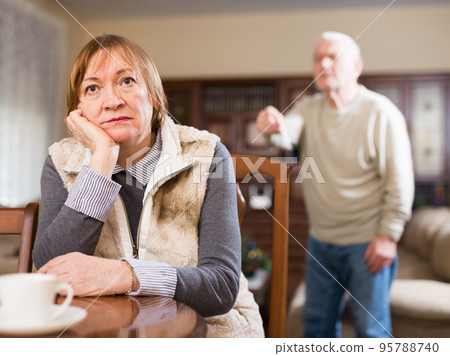 Elderly couple quarreling at home 95788740