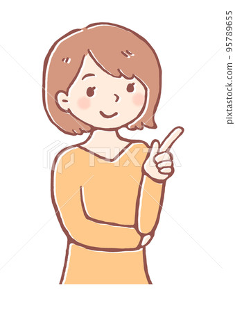 Illustration of a woman with her index finger up 95789655