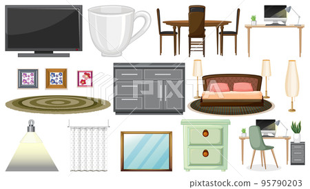 Furniture and household appliances on white background Furniture and household appliances on white background 95790203