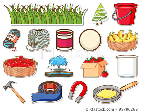 Sticker set of mixed daily objects 95790269