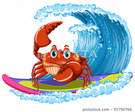 Cute crab cartoon character surfing 95790766