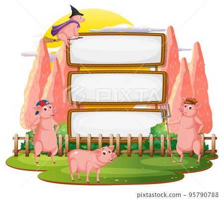 Empty banner template with farm animals 95790788