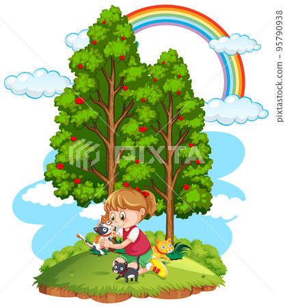 A girl playing with his dogs 95790938