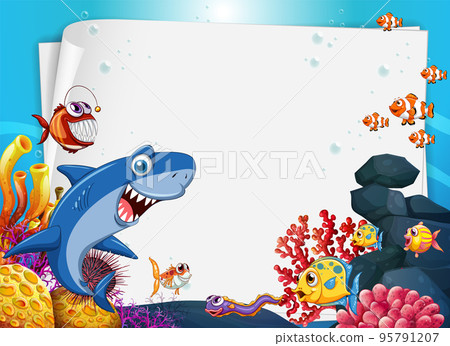 Underwater blank banner with sea animal 95791207