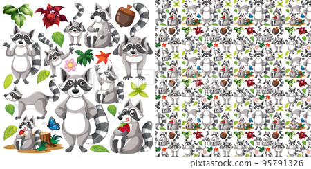 Seamless background with raccoons and leaves Seamless background with raccoons and leaves 95791326