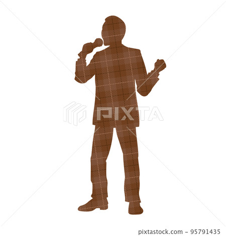 Illustration image of a male office worker singing a song Check pattern 95791435