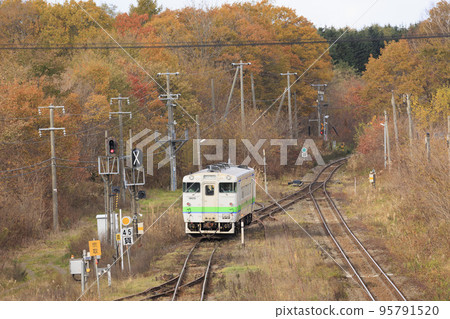 [JR Komagatake Station] Arriving train approaching and departing 95791520