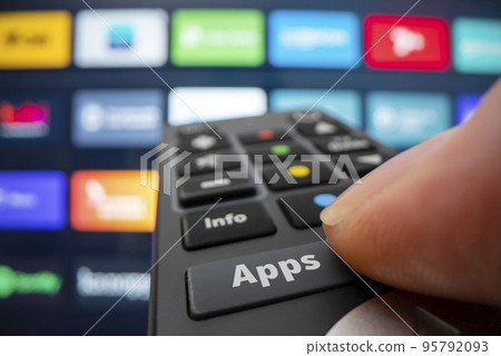 Wide angle macro shot of running the app on a smart TV Wide angle macro shot of running the app on a smart TV 95792093