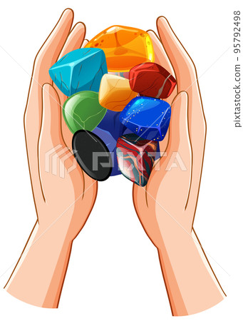 Pile of gemstones on hands Pile of gemstones on hands 95792498