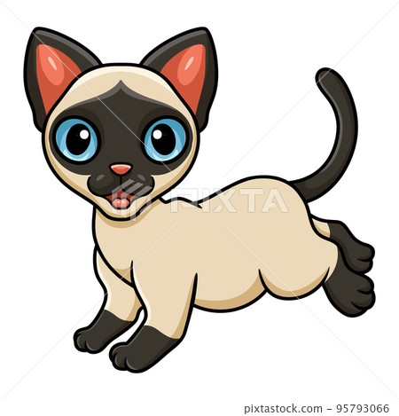 Cute siamese cat cartoon walking 95793066