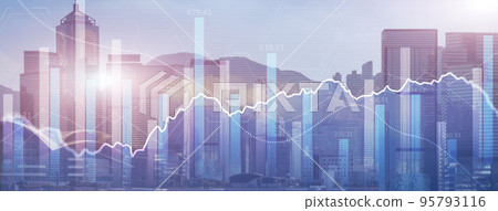 Data analysis. Financial data on a monitor as Finance data concept. Analytics 2022 on city background 95793116