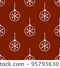 Seamless pattern with Christmas balls. White contour with a pattern of snowflakes. Festive flat style design for packaging and print. Vector 95793630