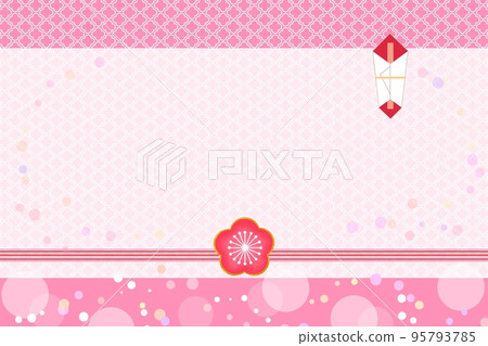 Plum blossom and water drawing pink Japanese pattern background frame Noshi paper New Year's card 95793785